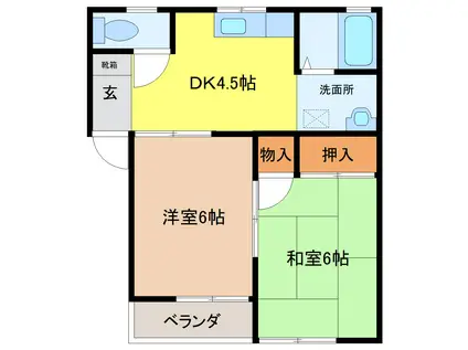 若林コーポ(2K/2階)の間取り写真