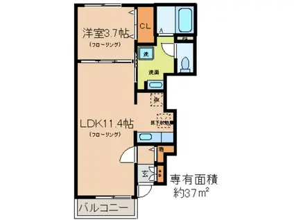 リバティ スペースIII(1LDK/1階)の間取り写真