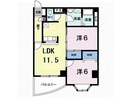 シャトーエテルネ(2LDK/2階)の間取り写真