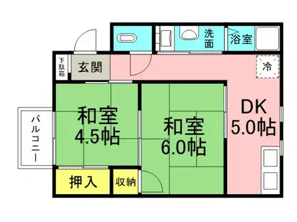 沖原アパート(2DK/2階)の間取り写真