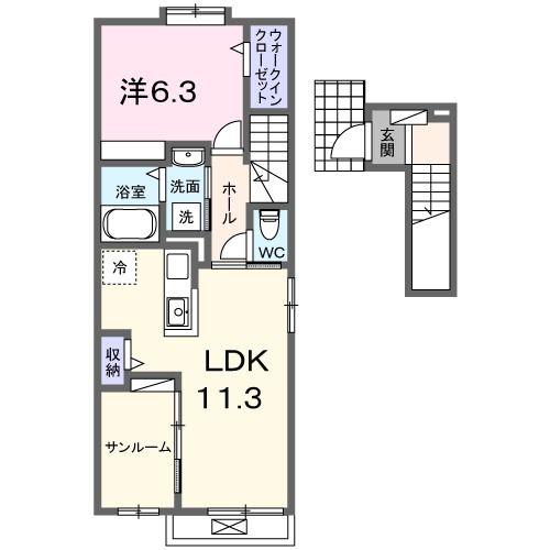 プレリュード KFB(1LDK/2階)の間取り写真