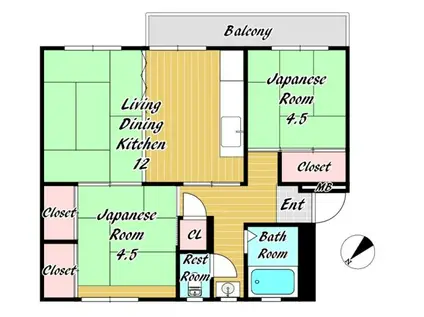 狭山4号棟(2LDK/3階)の間取り写真