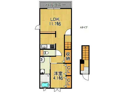 メゾン・ドゥ・ジェルメA棟B棟(1LDK/2階)の間取り写真