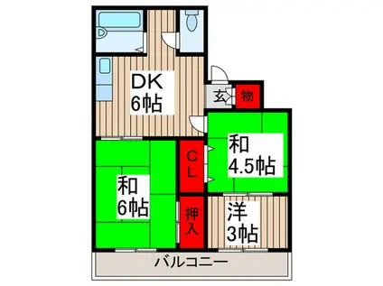 シャトー鴻ノ台(3DK/3階)の間取り写真