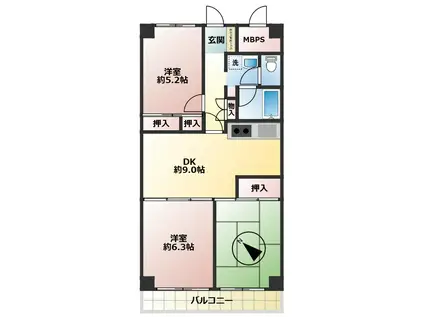 マンハイム佐貫A棟(3DK/9階)の間取り写真