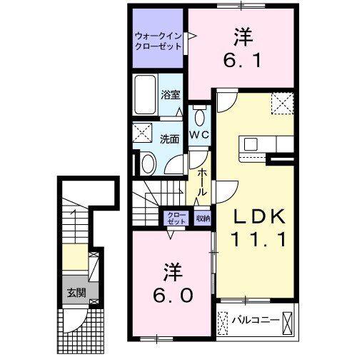 パラシオIIIB(2LDK/2階)の間取り写真