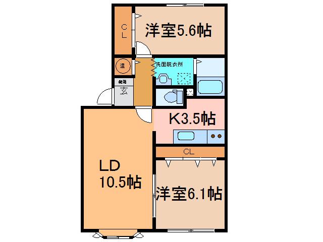 ヴィラ円山2(2LDK/1階)の間取り写真