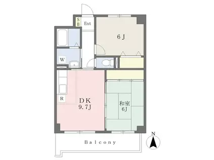 サザンヒルズ(2DK/2階)の間取り写真