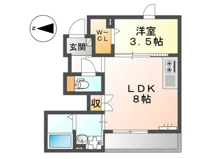 GEMINI II(1LDK/1階)の間取り写真