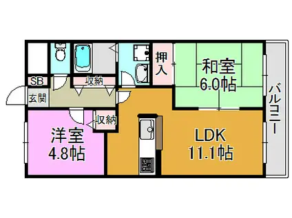 JR片町線 徳庵駅 徒歩10分 3階建 築24年(2LDK/3階)の間取り写真
