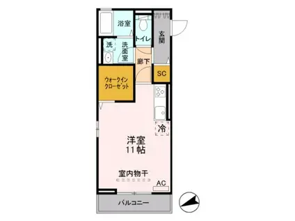 グランアモーレ(ワンルーム/3階)の間取り写真