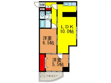 六義園アビタシオン(2LDK/6階)の間取り写真
