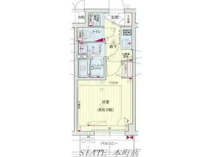 プレサンス松屋町駅前(1K/12階)の間取り写真