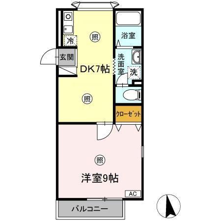 セジュール 山西 B棟(1DK/2階)の間取り写真