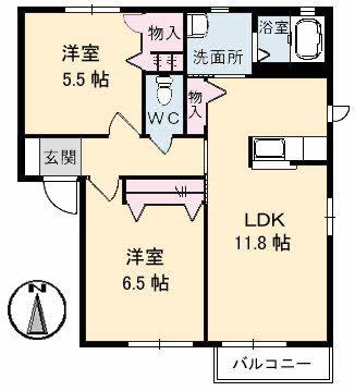 シャーメゾン山内 A棟(2LDK/1階)の間取り写真