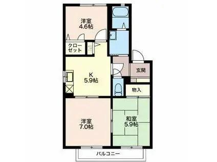 ハナミズキ安田1(3K/2階)の間取り写真