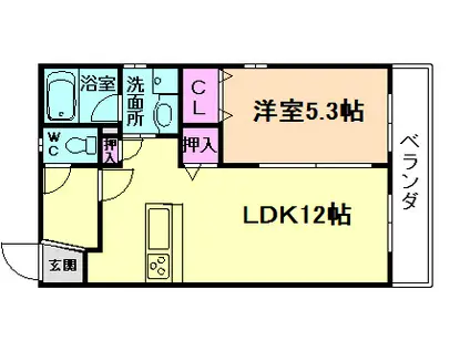 オーキッドコートB(1LDK/1階)の間取り写真