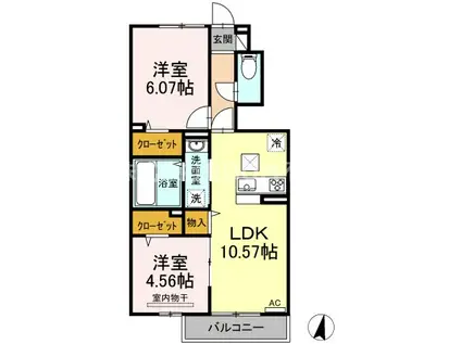 アールエム郡元 A・B棟(2LDK/1階)の間取り写真