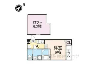 ハーモニーテラス栗栖野華ノ木町(1K/1階)の間取り写真