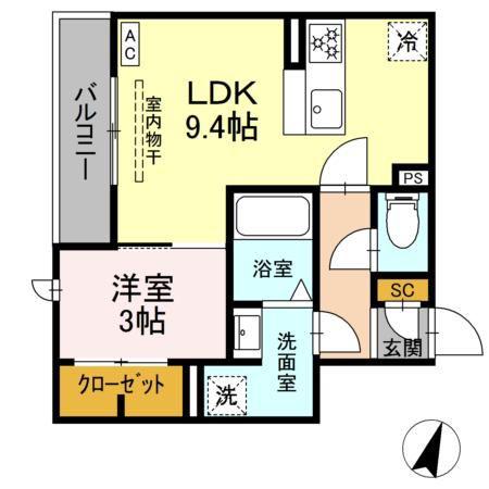 D-HILLS二之宮(1LDK/3階)の間取り写真