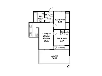 ガーデン南青山(2LDK/1階)の間取り写真
