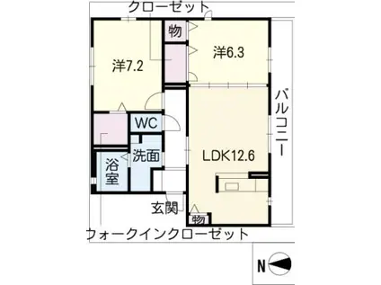 カーサ・マローネ(2LDK/2階)の間取り写真