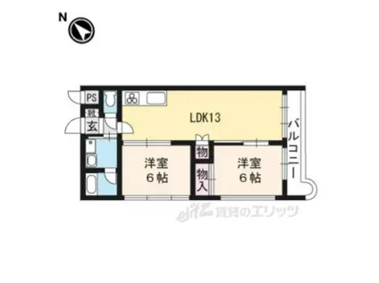 カサグランデ嵯峨野(2LDK/1階)の間取り写真
