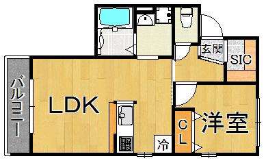 プレシャス小松Ⅱ(1LDK/1階)の間取り写真