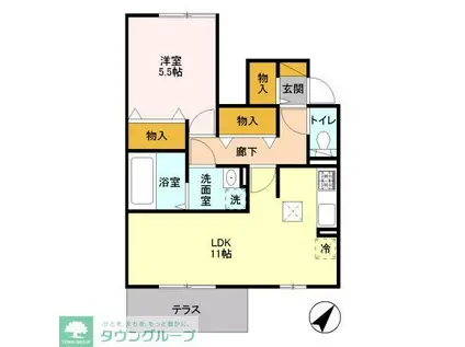 プラシデスB(1LDK/1階)の間取り写真