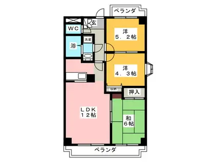 グリーンウッド(3LDK/3階)の間取り写真