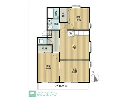 セゾン聖蹟A(3DK/1階)の間取り写真