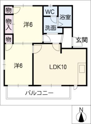 リラ ハイツ A棟(2LDK/2階)の間取り写真