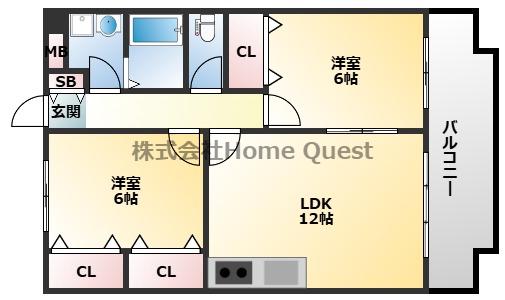セゾン八尾東(2LDK/1階)の間取り写真