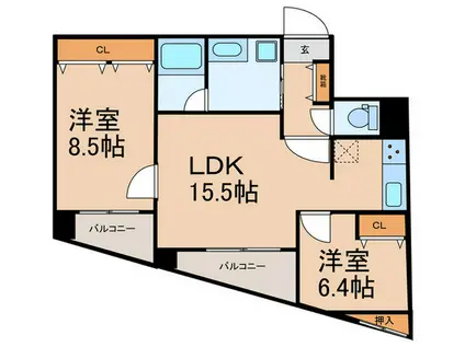 サンスタレ駒沢ファーストコート(2LDK/4階)の間取り写真