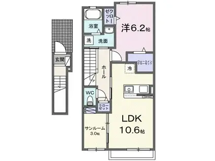 サクラ・コート(1LDK/2階)の間取り写真