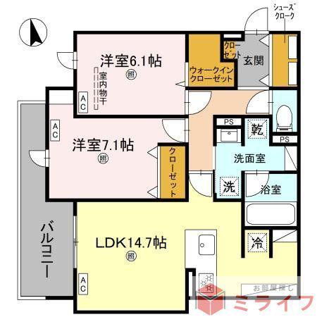 グリーンコート杭全(2LDK/1階)の間取り写真