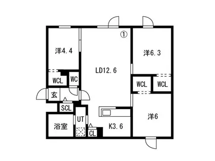 ヒルズサッポロシックス(3LDK/4階)の間取り写真