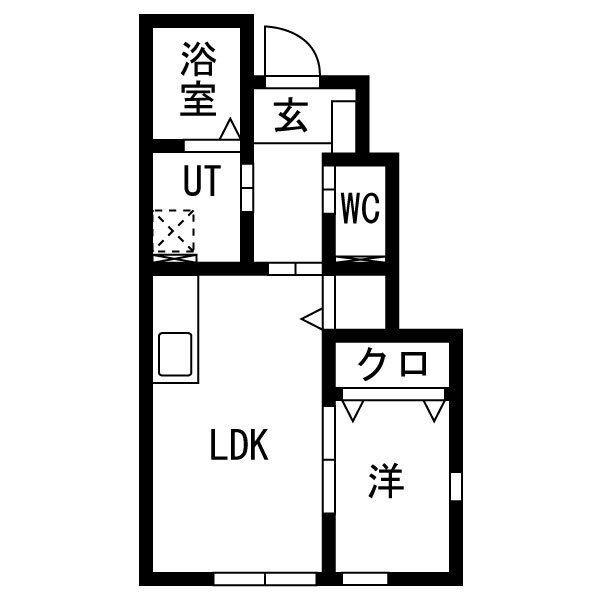 JR東北本線 六原駅 徒歩20分 2階建 築1年(1LDK/1階)の間取り写真