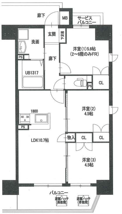 大拓ハイツ22(3LDK/3階)の間取り写真
