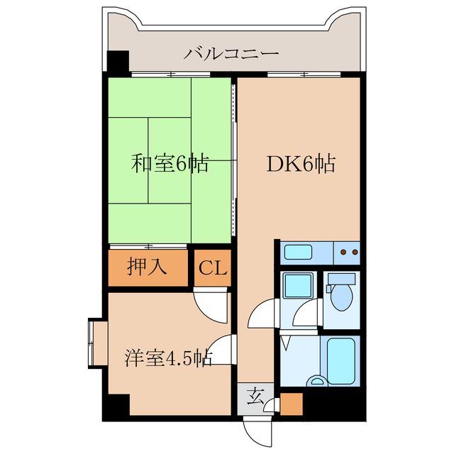 ウエストガーデンヒルB棟(2DK/4階)の間取り写真