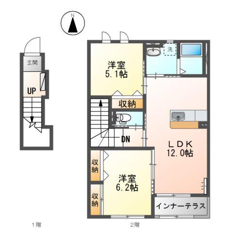ユニヴァリィ・ハイ(2LDK/2階)の間取り写真
