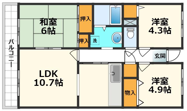 シティーライフ・柳川(3LDK/3階)の間取り写真