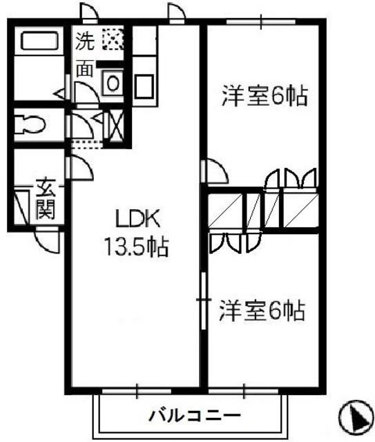 アイビーヒルズB棟(2LDK/2階)の間取り写真