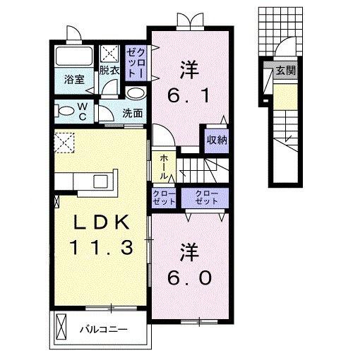 ベル モンテーヌ I(2LDK/2階)の間取り写真