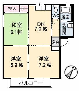 メゾンデラW B棟(3DK/2階)の間取り写真