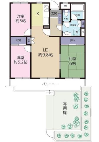 東雲本町パークマンション(3LDK/1階)の間取り写真