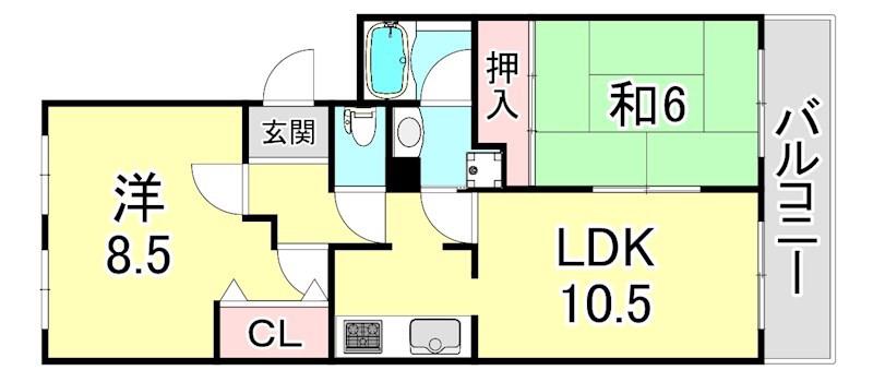 エバーグレイス西宮 I(2LDK/1階)の間取り写真