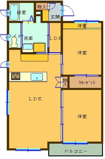 クレセール津浦(2LDK/2階)の間取り写真
