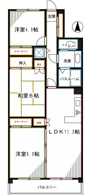 フローラ野崎(3LDK/2階)の間取り写真