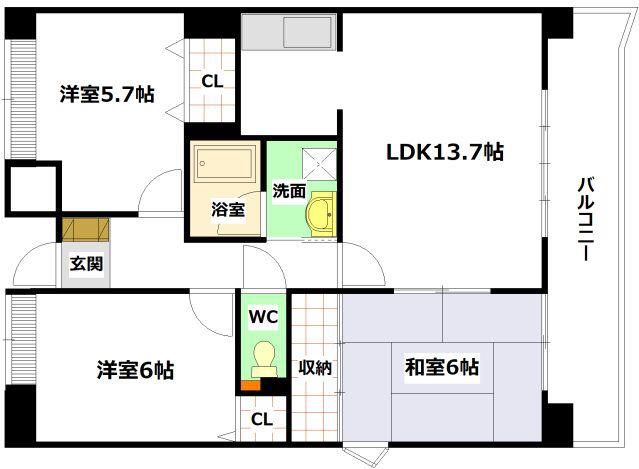クレール安芸(3LDK/4階)の間取り写真